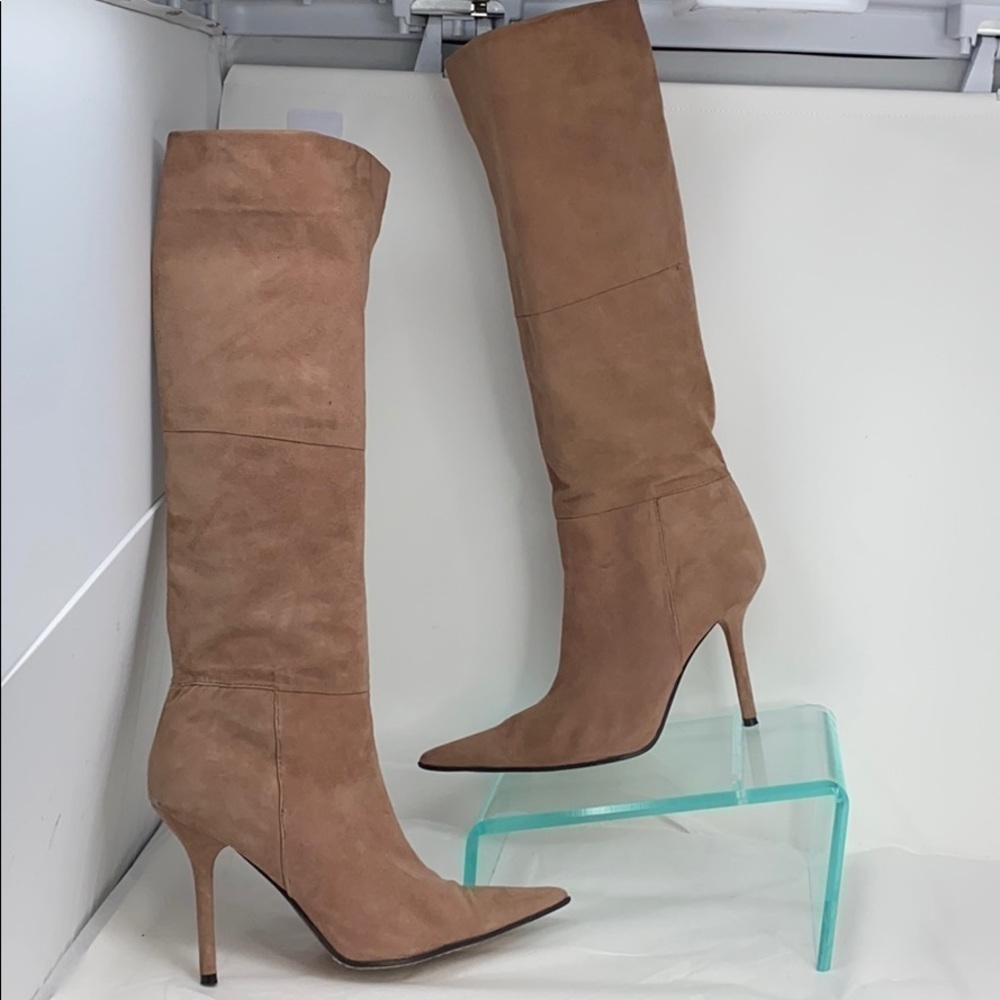 Charles David Sz 9.5 Tall Taupe Suede Zip Boots